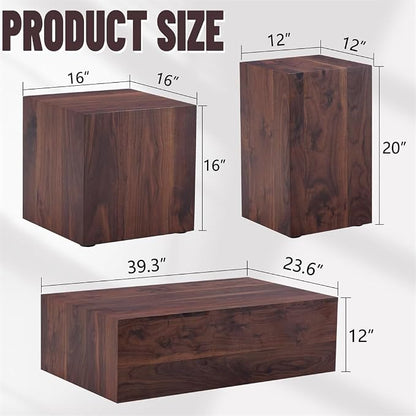 Coffee Table Set for 3, Modern Living Room Table Set, Wood Center Table Set - Image 2