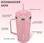 BJPKPK Insulated Tumbler with Handle, 18oz Insulated Tumblers with Lid and Straw, Stainless Steel Metal Water Bottles, Coffee Travel Mugs, Cups, Light Pink