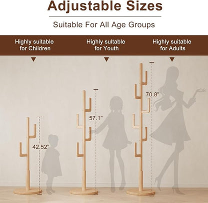 Muwuele Solid Wood Cactus Coat Rack, Freestanding Coat Rack - Image 3