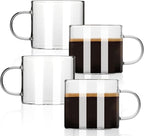 Espresso Cups Set of 4, 5 oz Small Shot Glasses with Handle, Clear Demitasse Mugs for Double Espresso or Tea, Coffee Machine Accessories