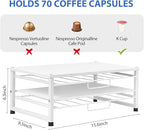 K Cup Holder Organizer for 70 Pods, 2-Tier Coffee Pod Holder for K-Cup with 2 Sliding Storage Drawers, Coffee Station Bar Organizer Accessories for Kitchen Countertop Home Office, White