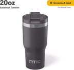 RTIC 20oz Essential Tumbler with Lid, Insulated, Stainless Steel, Metal, Double Wall Vacuum-Insulation, Ceramic Lined, Travel Cup for Iced Coffee, Tea, Hot and Cold Drink, Graphite