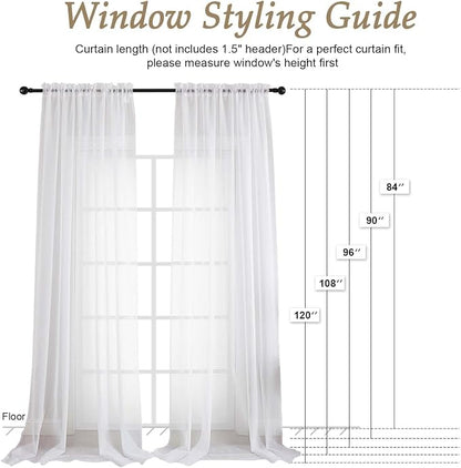 White Sheer Curtains 120 Inches Long 2 Panels Set, 59 Inch Extra Wide Soft Airy - Image 2