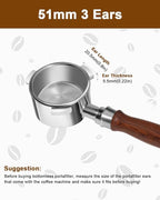 51mm Bottomless Portafilter 3 Ears Compatible with Delonghi Dedica EC680/EC685/EC885 and SMEG, EUPA Espresso Machines, Espresso Naked Bottomless Portafilter with Puck Screen and 18g Filter Basket-Wood