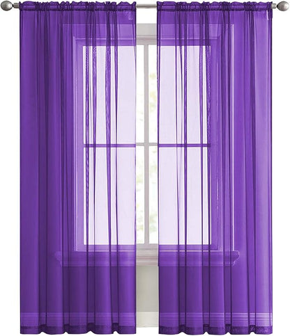 SpaceDresser Sheer Voile Window Treatment Rod Pocket Curtain Panels - Image 2