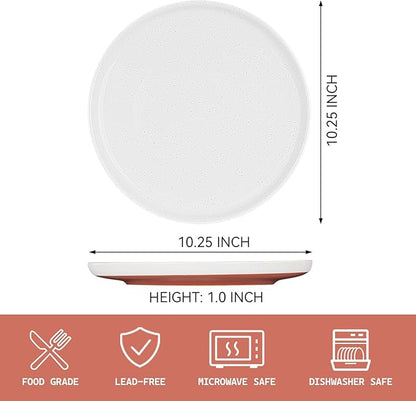 GZG Ceramic Dinner Plates Set of 4, 10.25 Inch Speckled Stoneware Plates with Clay-Tone Base, Large Ceramic Plates for Steak, Salad, Pizza, Microwave Oven Dishwasher Safe