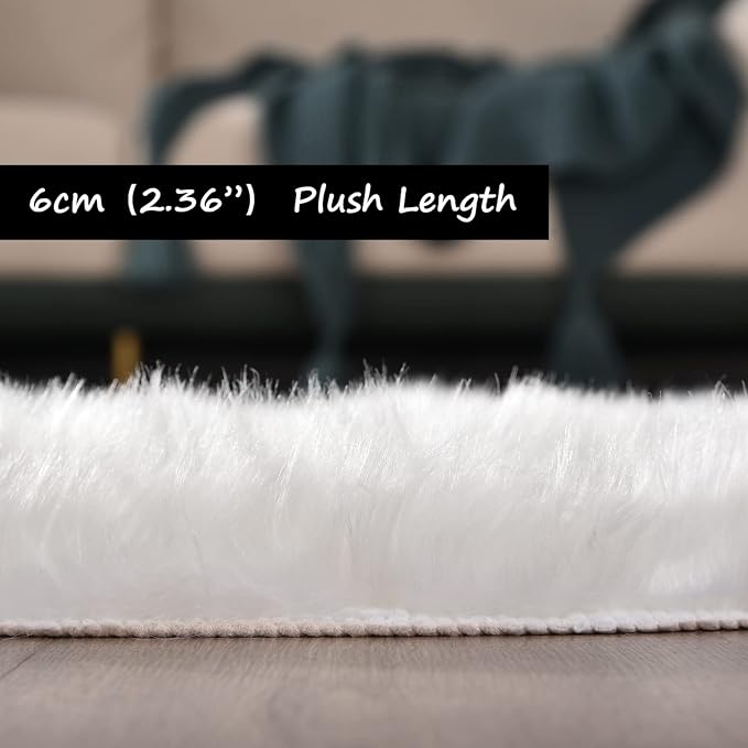 Goolela White Faux Sheepskin Fur Rug 4x6 - Image 3
