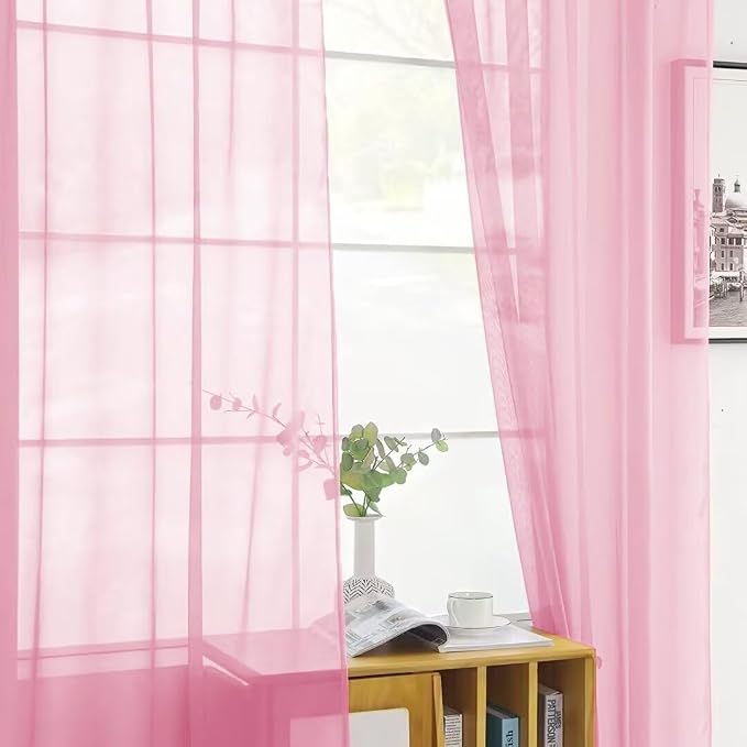 SpaceDresser Sheer Light Pink Curtains 4 Panels Rod Pocket Semi-Sheer Curtain - Image 8