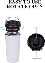 GiNT 17oz Travel Mug with Infuser and Two Lids. Vacuum Insulated 316 Stainless Steel Coffee Mug. Dishwasher Safe Mug with Tea Strainer for Hot and Cold Brew Coffee or Tea(White)