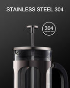 BAYKA French Press Coffee Maker 34 Ounce 1 Liter, Borosilicate Glass Stainless Steel Brewer, Large Portable Cold Brew Cafetera Teapot for Kitchen Travel Camping Coffee Bar Accessories, Dark Pewter