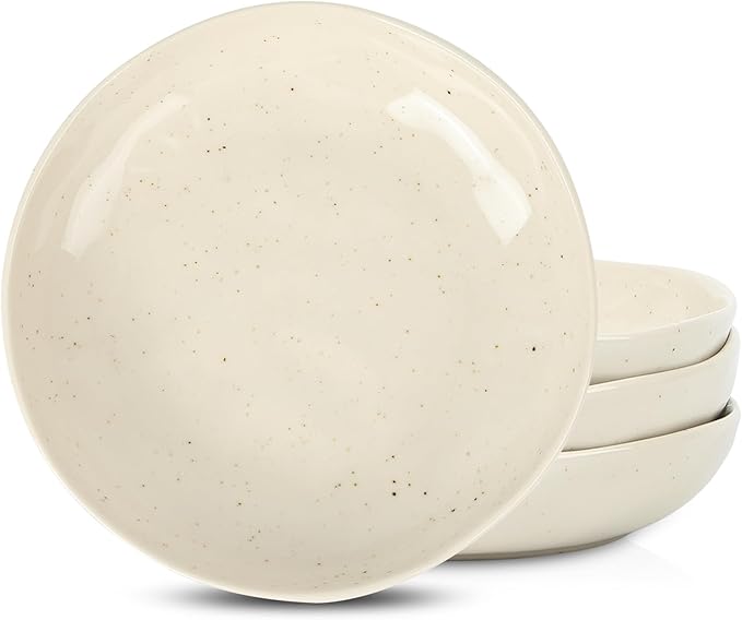 Stone Lain Mirella 4-Piece Pasta Bowl Set Stoneware, Microwave and Dishwasher safe, Beige