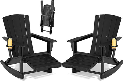 Adirondack Rocking Chair with Retractable Ottoman Set of 2, Outdoor Folding by Unknown