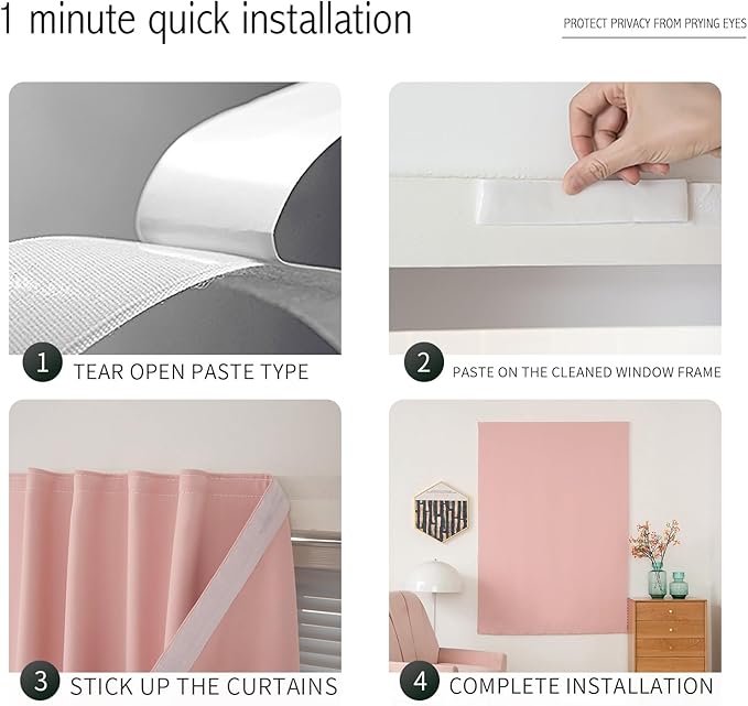 Self Adhesive Curtains, Stick Curtain Blackout Shades Window Cover Curtains - Image 3
