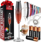 Zulay Kitchen Powerful Milk Frother Wand With 4 AA Duracell Batteries - Ultra Fast Handheld Drink Mixer - Electric Whisk Foam Maker for Coffee, Lattes, Cappuccino, Matcha & Creamer -
