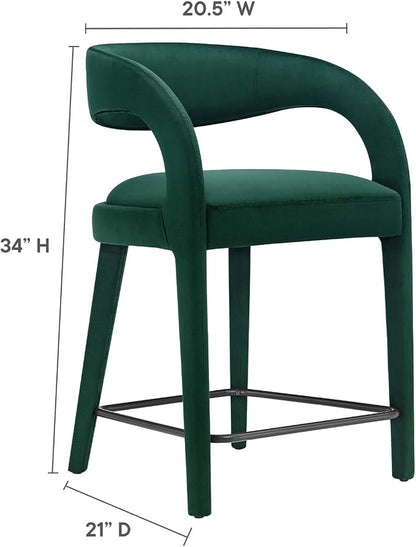 Modway EEI-6566-GRN-BLK Pinnacle Performance Velvet Counter Stool Set of Two - Image 3