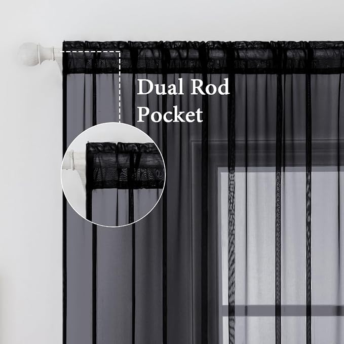 MIULEE 2 Panels Sheer Curtains for Living Room 54 X 84 Inches Black | Window - Image 2