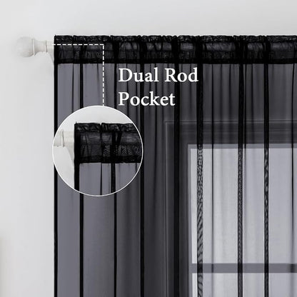 MIULEE 2 Panels Sheer Curtains for Living Room 54 X 45 Inches Black | Window - Image 2