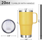 VEGOND 20 oz Tumbler Bulk with Handle Lid and Straw, Stainless Steel Insulated Travel Coffee Mug Set, Spill Proof Double Wall Metal Tumblers Cups, Yellow 6 Pack