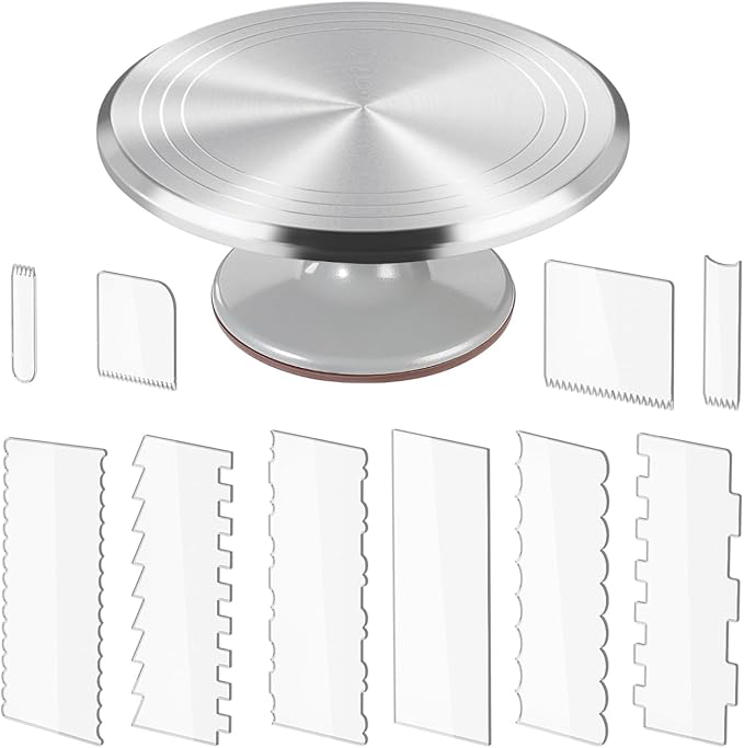 Revolving 12 Inch Round Aluminum Cake Decorating Stand - Turntable, Rotating for Pastries & Decorations
