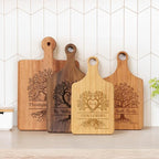 callie Personalized Family Cutting Board, Wooden Engraved Cheese Food Serving Tray Platter with Grip Handle, Housewarming Gifts (S, M, L)
