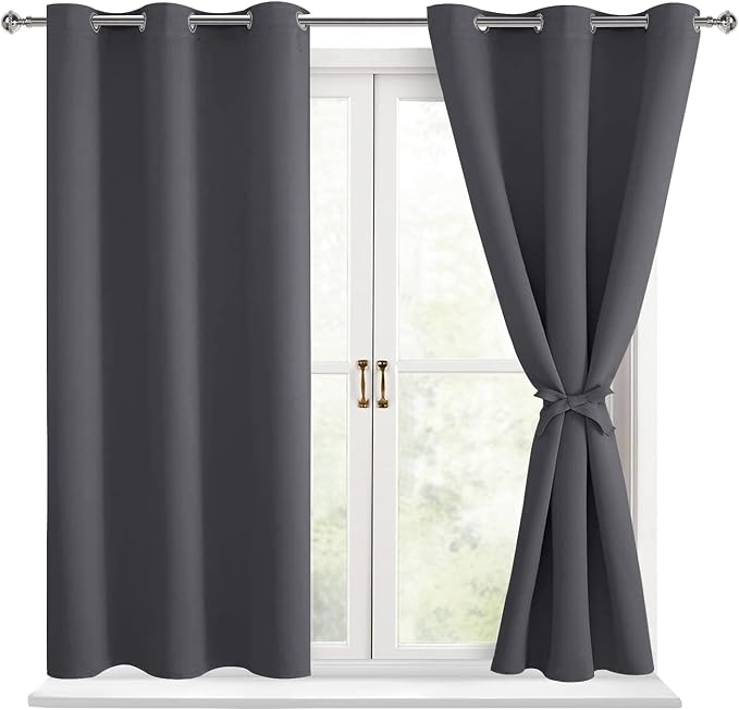 Blackout Curtains for Bedroom, Dark Grey, 38 x 54 Inch, 2 Panels | Thermal by Hiasan