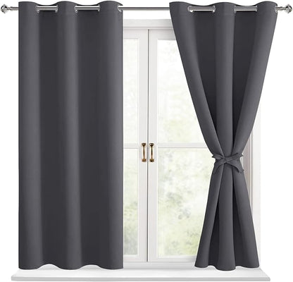 Blackout Curtains for Bedroom, Dark Grey, 38 x 54 Inch, 2 Panels | Thermal by Hiasan