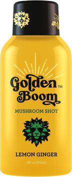 Blaze n Chill Golden Boom Mushroom Shot – Focus & Endurance Drink with Lion's Mane, Cordyceps, B-12 & Ginseng – Natural Mushrooms - Lemon Ginger (2fl oz, 6 Pack)