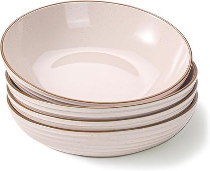 famiware Jupiter Pasta Bowls, 30 OZ Large Salad Bowls Set of 4, Microwave and Dishwasher Safe, Sturdy and Stackable, Serving Bowls for Kitchen, Light Pink