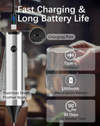 Rechargeable Milk Frother with Stand, Electric Frother Wand Handheld Coffee Foam Maker Detachable Stainless Steel Whisk Drink Mixer Foamer for Latte, Cappuccino, Hot Chocolate, Egg (Silver)
