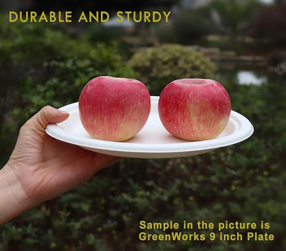 GreenWorks 100 Count 6“ Small Compostable Dessert Plates, Heavy-duty Unbleached Biodegradable Bagasse and Bamboo fiber Paper Plates