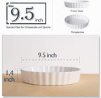 DELLING Set of 2 Tart Pans, 9.5 inch Quiche Pan, Ceramic Fluted Quiche Baking Dish/Pie Pan, Perfect for Baking Tart Pies and Chicken Pot Pie, Cheesecake, Creme Brulee, Round, White