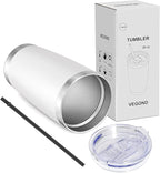 VEGOND 20oz Tumbler with Lid and Straw Stainless Steel Tumbler Cup Bulk Vacuum Insulated Double Wall Travel Coffee Mug Powder Coated Coffee Cup(White 12 Pack