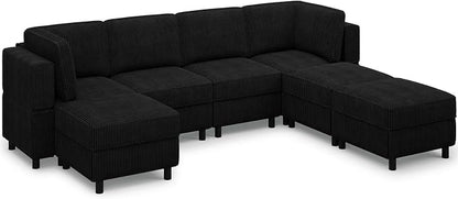 Belffin 114.2" Modular Sectional Sofa Corduroy 7 Seats U Shaped Sofa Couch - Image 9