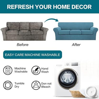 Turquoize 4 Piece Sofa Covers for 3 Cushion Couch Sofa Slipcover Soft Couch - Image 7
