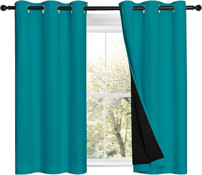 NICETOWN Peacock Teal 100% Blackout Curtains 45 inches Long, 2 Thick Layers by NICETOWN