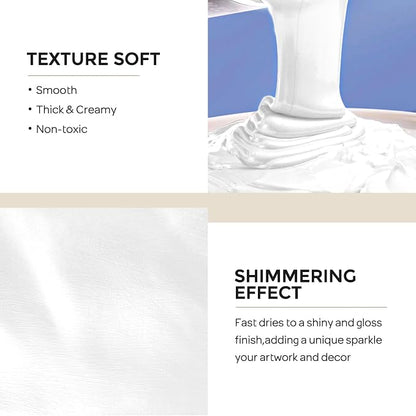 Nicpro Metallic Pearl White Acrylic Paint 33.8oz/1000ml, Non Toxic Pearlescent - Image 2