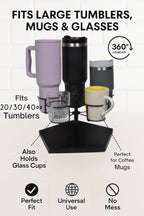 Stanley Cup Holder & Rotating Bottle Organizer – 5-Slot Wood Stand for 20/30/40oz Tumblers, Drinking Glasses, Coffee Mugs, Yeti, Hydro Flask – Countertop & Cabinet Cup Storage Rack