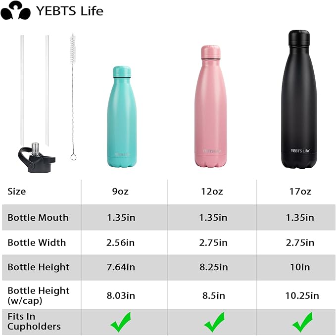 Insulated Water Bottle,2 Pack-12oz Stainless Steel Water Bottles with straw lid,Metal Sports Thermos Water Bottles for Boys,Girls,Double Wall Vacuum BPA-Free Flask for Sports (Purple-SeaIndigo)