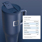 IRON °FLASK Co-Pilot Insulated Mug w/Straw & Flip Cap Lids - Cup Holder Bottle for Hot, Cold Drink - Leak-Proof - Water, Coffee Portable Travel Mug - Twilight Blue, 40 Oz