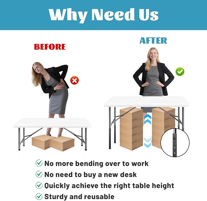 4-Pack Adjustable Folding Table Legs Extension, Heavy-Duty Steel Square - Image 3