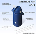 BJPKPK Insulated Water Bottle with Straw Lid, 12oz Thermos Water Bottles, Flex Handle & Non-slip Boot, BPA Free Leak Proof Stainless Steel Metal Thermos, Tumblers, Cups,Klein Blue