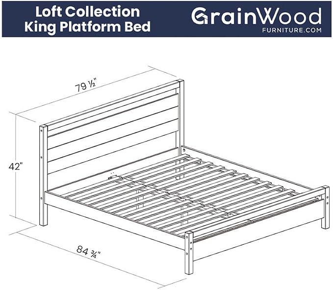 Grain Wood Furniture Loft King Size Solid Wood Bed, Weathered Pine - Image 2