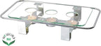 NewlineNY Chrome Plated Glass Dish Warmer, Rectangular Glass-Top 3 Holes Tea Light Votive Candle Gourmet Food Warmer
