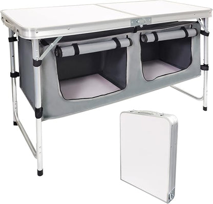 Folding Camping Table with Storage Aluminum Lightweight Camp Table Height by HYMnature
