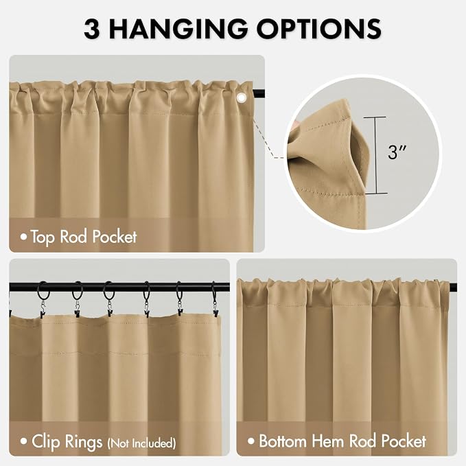 MIULEE Set of 4 Dark Beige 45 Inch Short Blackout Kitchen Window Curtains | - Image 6
