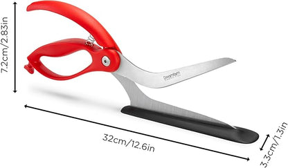 Dreamfarm Scizza 2-In-1 Easy Ergonomic Pizza Scissors with Stainless Steel Pizza Cutter Blades & Non-Stick Slice Server - Red