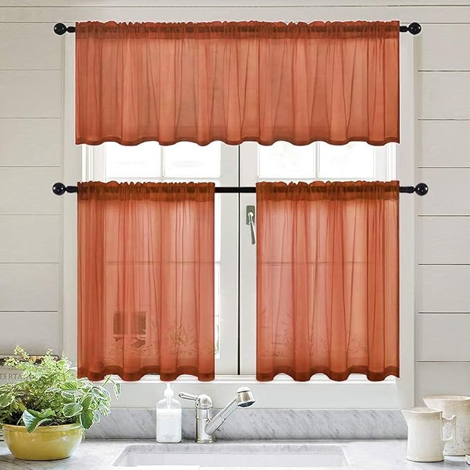 MIULEE Terracotta Sheer Curtains 24 inch Length Kitchen Window Curtains Over - Image 5