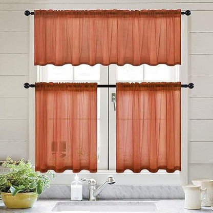 MIULEE Terracotta Sheer Curtains 24 inch Length Kitchen Window Curtains Over - Image 5