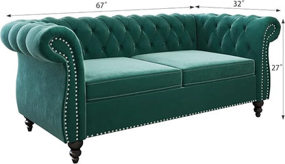 Chesterfield Loveseat Sofa, Modern Velvet Small Sofa Couch 2 Seater - Image 2