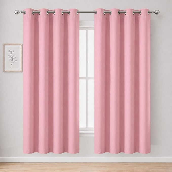 Pink Thermal Blackout Curtains/52 x 72 Inch/Set of 2 Panels Room Darkening by Lemomo